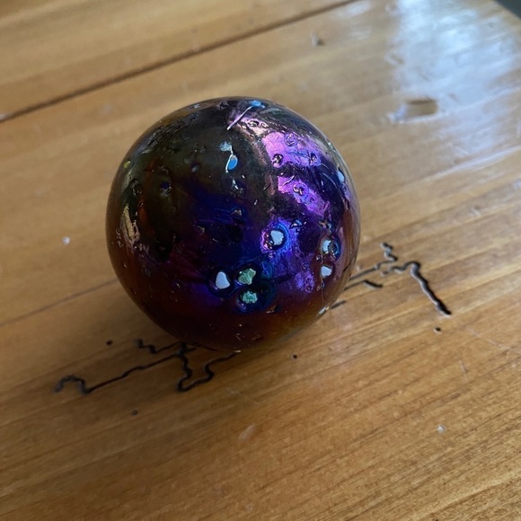 LARGE ART GLASS SHOOTER MARBLE- Blue CARNIVAL IRIDESCENT 6.25" around - Picture 4 of 8